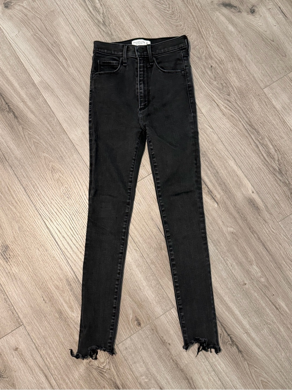 Abercrombie & Fitch Black High-Rise Skinny Jeans with Raw Hem Detail